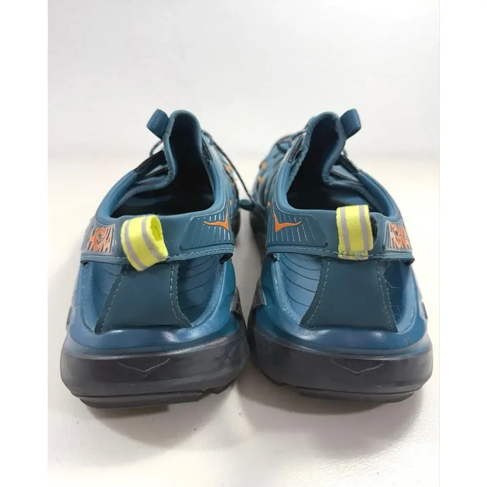 HOKA Hopara Men’s 10.5 Blue Orange Hiking Sandals Slip On Quick Lace